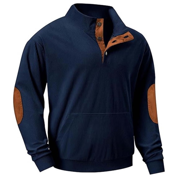 XYBOMB Quarter Zip Pullover Men, Mens Sweatshirt Men's Long Sleeve Corduroy Hoodless Sweatshirt Fall & Winter Snap Top, Oversized Sweatshirt for Men, Cropped Sweatshirt Dark Blue 2XL