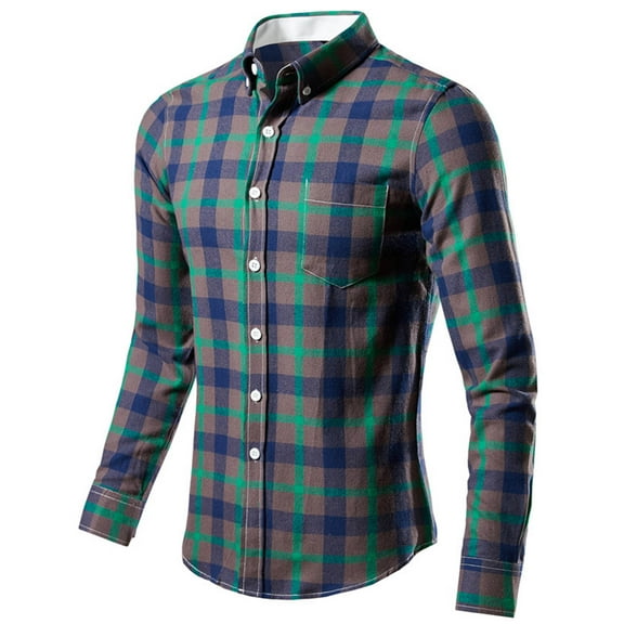 Horkkom Flannel Shirt for Men Cotton Fashion Casual Flannel Button Down Flannel Shirts Long Sleeve Plaid Printed Casual Comfy Flannel with Pockets, Gifts for Men