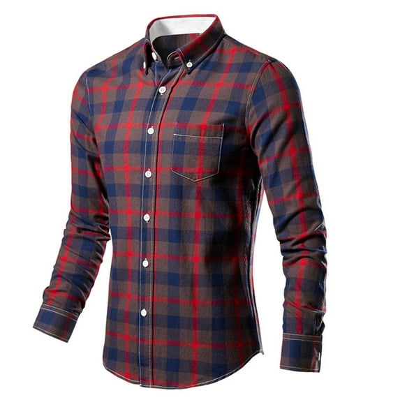 Horkkom Flannel Shirt for Men Cotton Fashion Casual Flannel Button Down Flannel Shirts Long Sleeve Plaid Printed Casual Comfy Flannel with Pockets, Gifts for Men