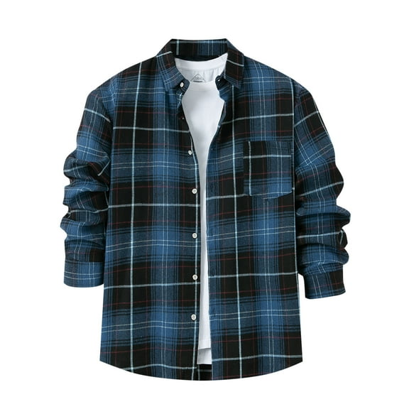Clearance Xuniizn Flannel Shirt for Men Fashion Casual Flannel Button Down Flannel Shirts Long Sleeve Plaid Printed Casual Comfy Flannel with Pockets, Gifts for Men