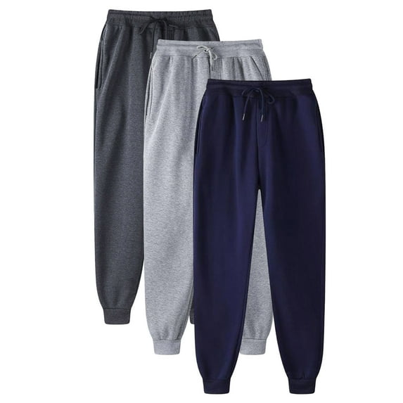 YLSDY 3 Pack Men's Heavyweight Fleece Sweatpants Baggy Elastic Waist Drawstring Sweatpants with Pockets Joggers Trousers Navy 14