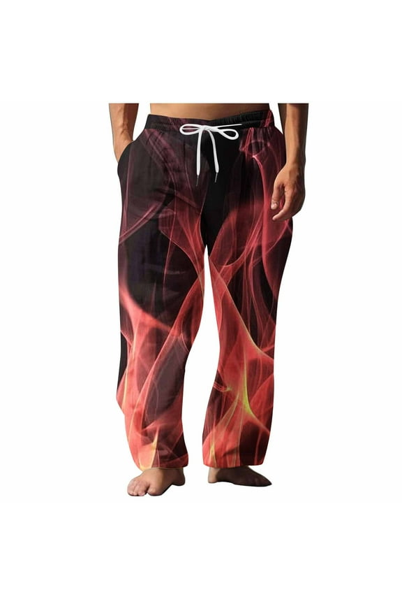 Burning Flame Graphic Funny Pajama Pant Drawstring Elastic Waist Casual Loose Lounge Pants with Pockets Pjs Sleepwear for Men Pink XXL