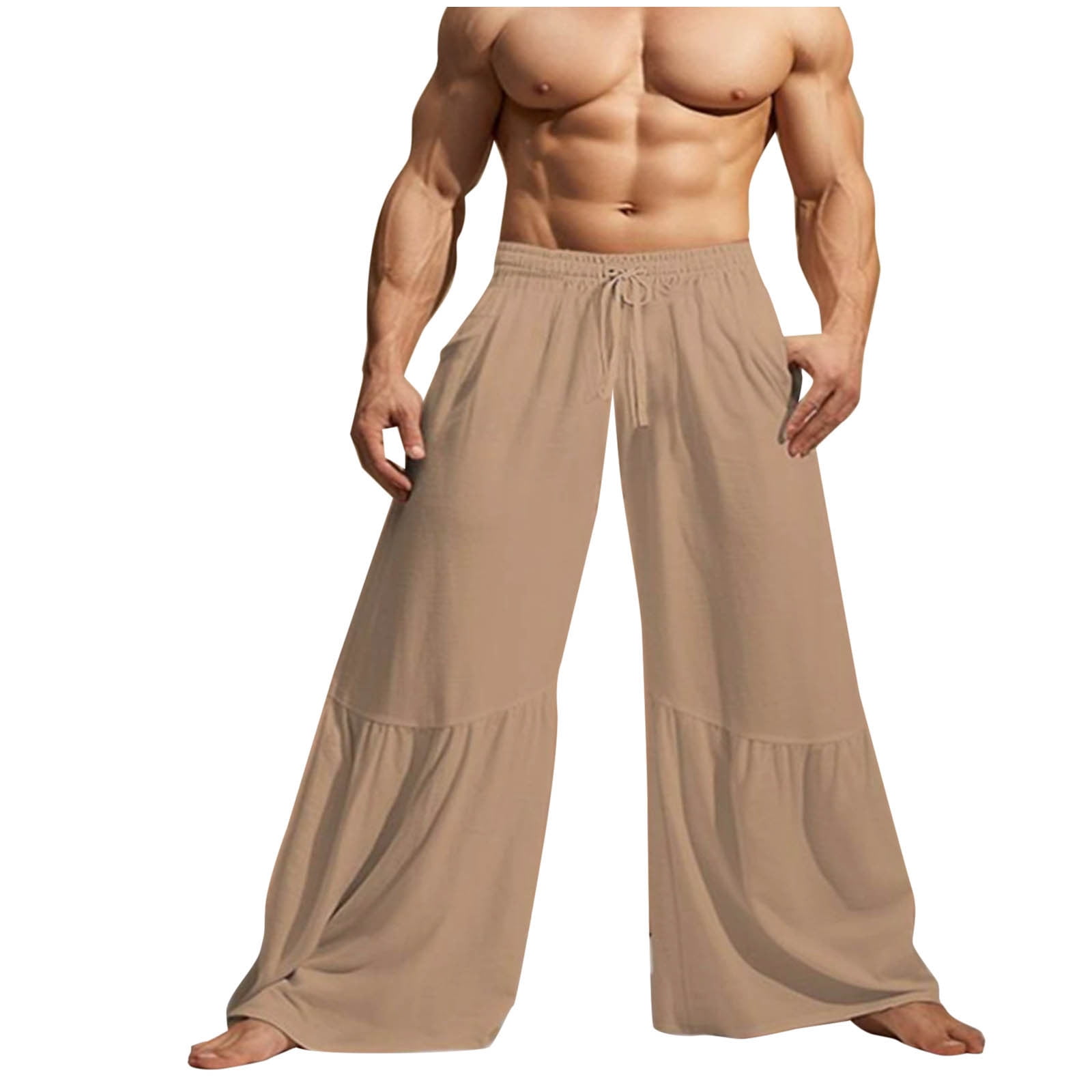 Men's Solid Color Casual Tether Elastic Sports Baggies Men's Trousers