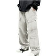 thumbnail image 1 of YLSDY Men's Baggy Cargo Pants Trendy Casual Loose Trousers Drawstring Wide Leg Pant Outdoor Hiking Streetwear with Pockets White 4, 1 of 7
