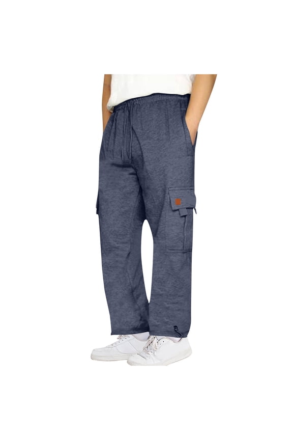 Men's Cargo Sweatpants Casual Fleece Hiking Joggers Loose Fit Open Bottom Athletic Baggy Pants for Men with Pockets Navy XXXXXL