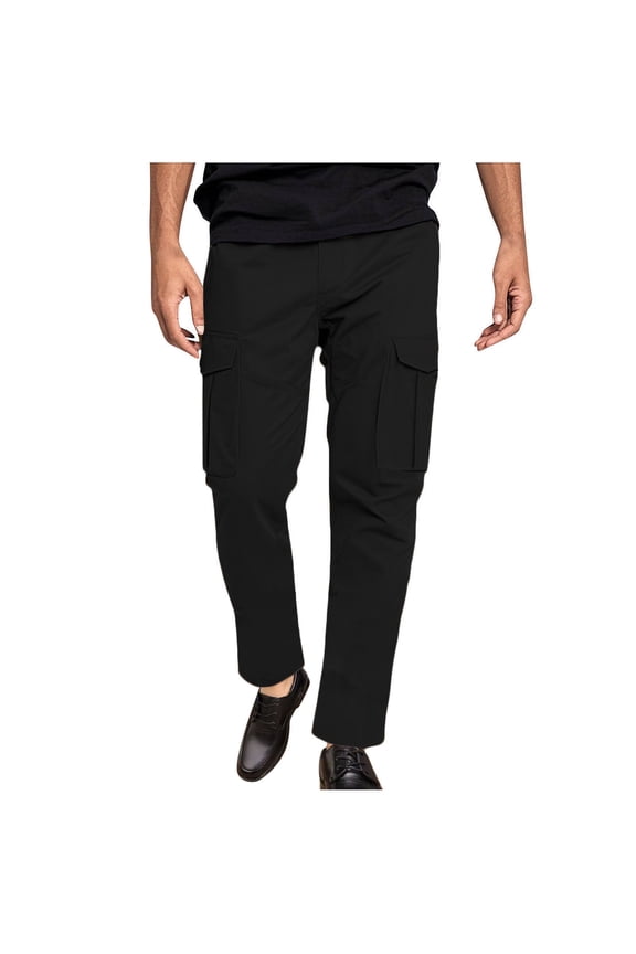 Men's Casual Cargo Pants Workout Joggers Stretch Sweatpants Hiking Drawstring Tactical Pants with Multi Pockets Black S