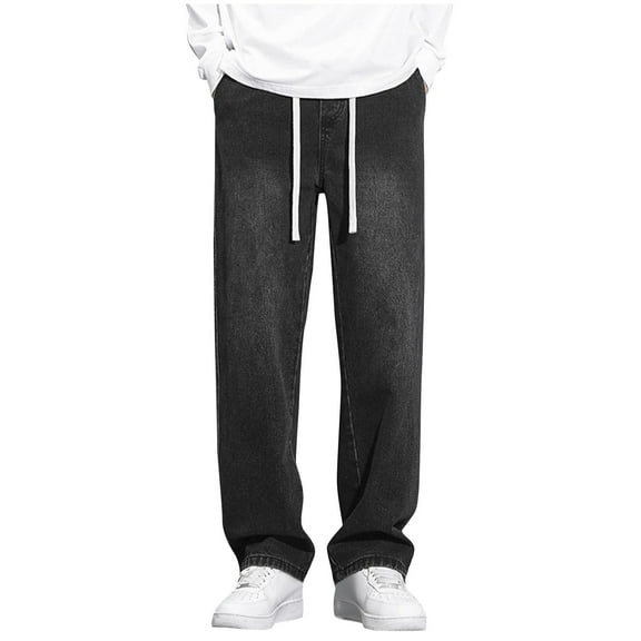 YLSDY Men's Fashion Denim Pants Casual 2025 Solid Color Cargo Zipper Pockets Elastic Waist Jean Baggy Full Length Pants Gray 6