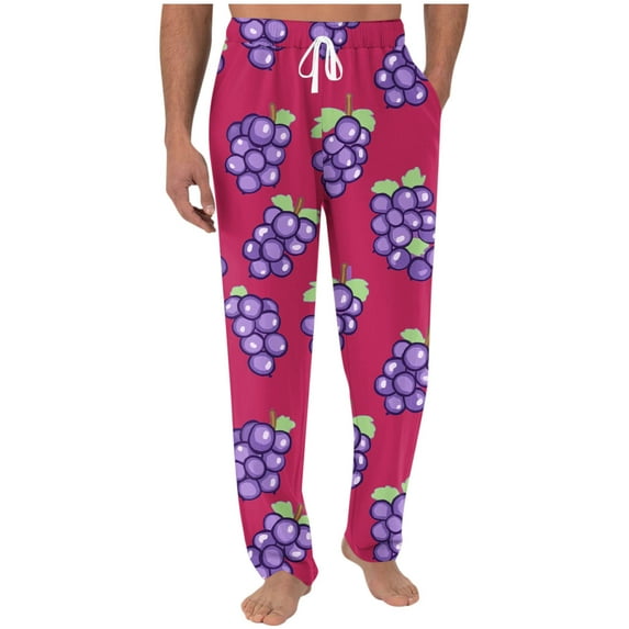 YLSDY Men's Grape Print Pajama Pants Comfortable Lounge Pants with Drawstring Waist for Sleep and Relaxation Red XXXL