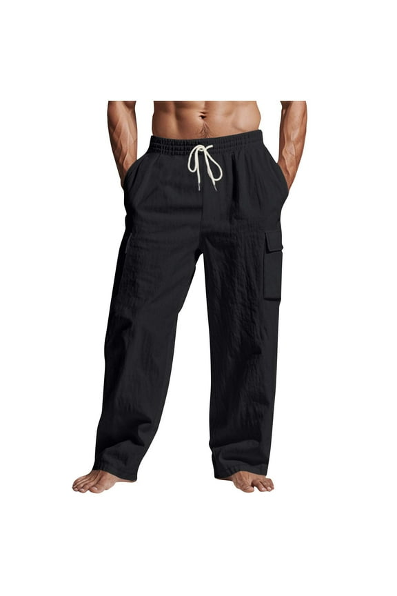 Men's Relaxed Fit Cargo Pants Stretchy Elastic Waist Loose Fit Lightweight Work Casual Cargo Pants with Multi Pockets Black S