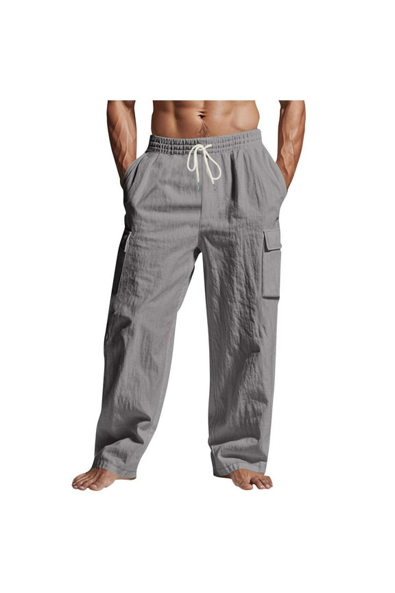 Men's Relaxed Fit Cargo Pants Stretchy Elastic Waist Loose Fit Lightweight Work Casual Cargo Pants with Multi Pockets Dark Gray S