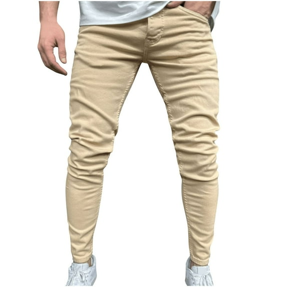 Clearance YLSDY Mens Jeans Skinny Stretch Stylish High Rise Colored Jeans Expandable Waist Dress Pants Slim Fit Chino Pants Yellow M