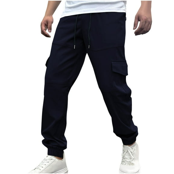 YLSDY Mens Joggers Cargo Pants Men Fashion Pants Sweatpants Casual Slim Fit Athletic Workout Pants Outdoor Sports Pants Navy 10