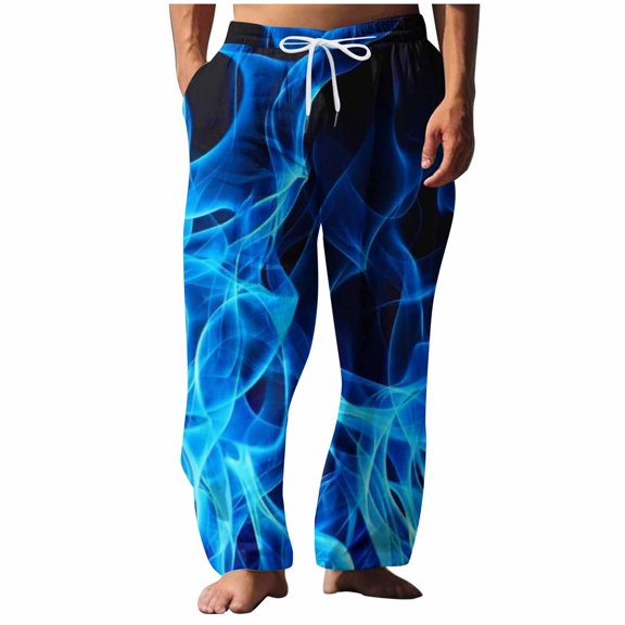 YLSDY Mens Pajama Pants Drawstring Elastic Waist Soft Comfy Pajama Bottom with Pockets Blue Flame Sleep Pant Mens Lounge Pant Blue XXL