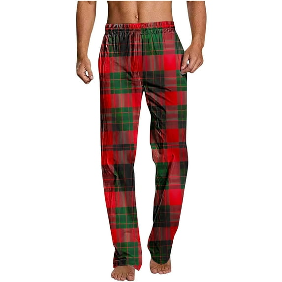 YLSDY Mens Pajama Pants Long Sleep Pants Soft Elastic Waist Pajama Bottoms Plaid Lounge Pants with Pockets Red XXL