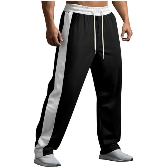 YLSDY Stacked Sweatpants Men Straight Leg Sweat Pants Casual Drawstring Elastic Waist Pants Trendy Spring Loose Trousers Black 8