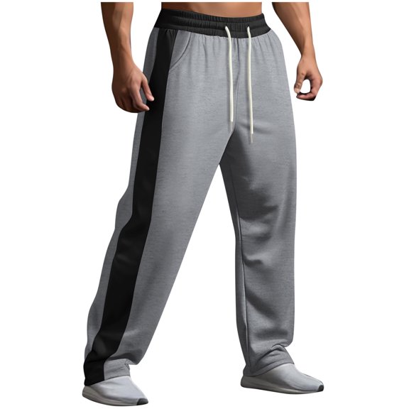 YLSDY Stacked Sweatpants Men Straight Leg Sweat Pants Casual Drawstring Elastic Waist Pants Trendy Spring Loose Trousers Gray 8