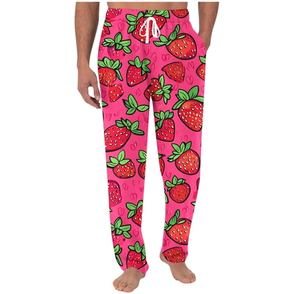 YLSDY Strawberry Print Lounge Pants for Men Elastic Waist with Pockets Comfortable Relaxed Fit Casual Pants Daily Vacation Watermelon Red XXXL