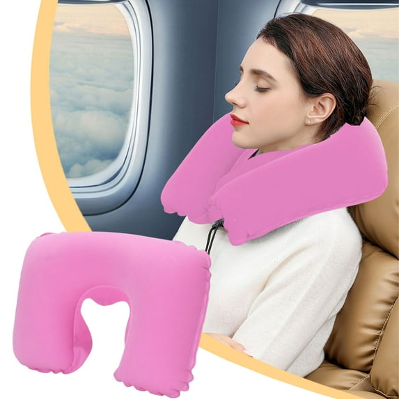 Clearance!YOBOLK Neck Pillow Comfortable Travel Neck Pillow PVC Flocked U Shaped Cushion for Aviation Outdoor Home Use Portable Inflatable Cervical Support Pillow with Soft Velour Cover Pillows