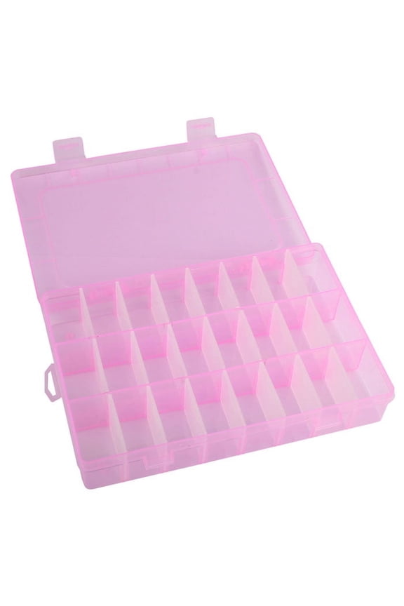 Clearance YOHOME Adjustable 24 Compartment Plastic Storage Box Jewelry Earring Case PK Pink