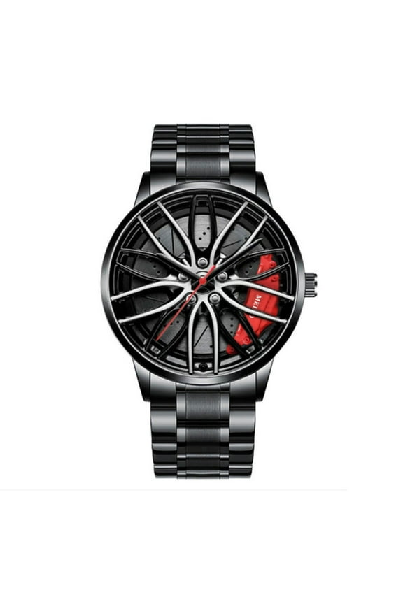 Clearance! YOHOME Car Watches for Men,Waterproof Stainless Steel Quartz Wrist Watch Sports Men’s Watches with Car Wheel Rim Hub Design