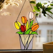 Clearance! YOHOME Flower Stained Glass Window Hangings Stunning Handicrafts Flower Suncatcher Flower Lovers Thanksgiving Gifts for Window Decor