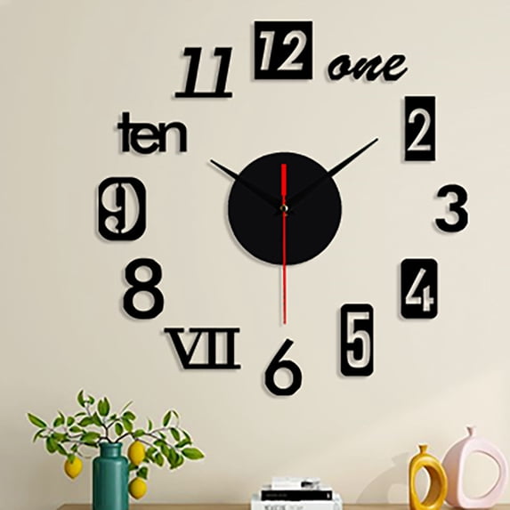 Clearance YOHOME Frameless DIY Wall Mute Clock 3D Mirror Surface Sticker Home office Decor Black