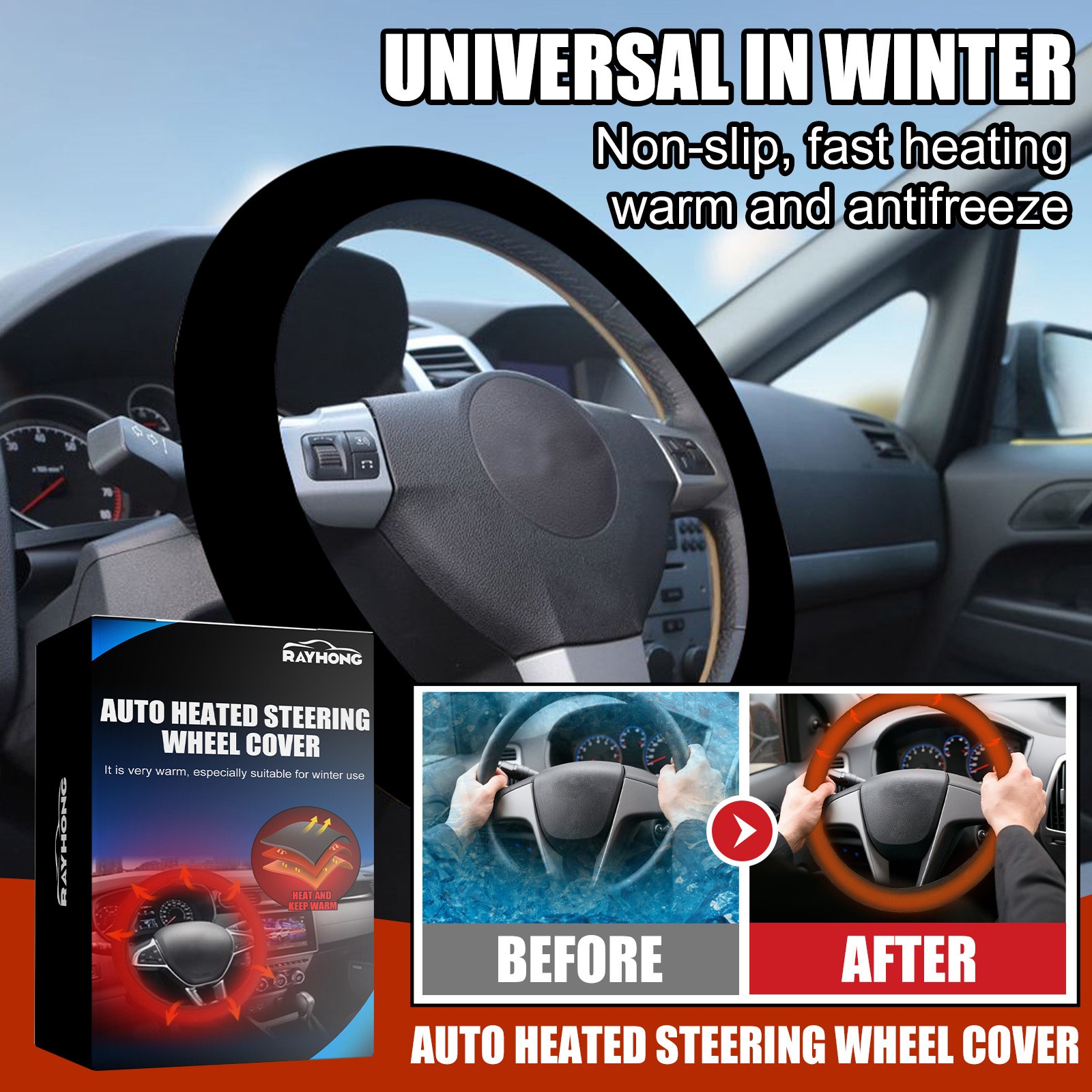 Clearance YOHOME Heated Steering Wheel Cover, Universal Steering Wheel