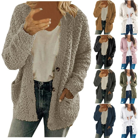 YOTAMI Women's Knit Sweater Cardigans 2025 Winter Oversized Cardigan with Pocket Long Sleeve Solid Color Open Front Lightweight Casual Jacket Coats Gray, Sizes 3XL