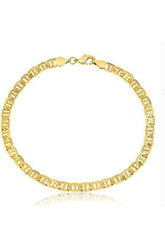 18K Solid Gold Flat Mariner Anklet 10'' Gold Plated Necklaces For Women