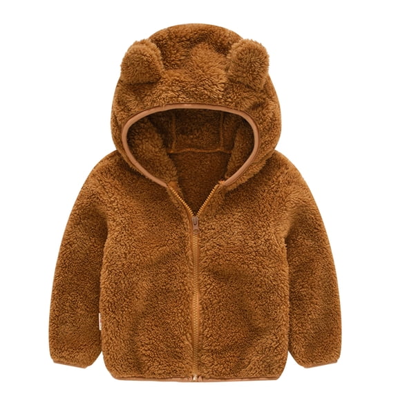YYDGH Baby Girls Bear Ears Sherpa Fleece Long Sleeve Jacket Little Boys Girls Hooded Zipper Sweatshirt Outwear Coat Tops(Brown,18-24 Months)