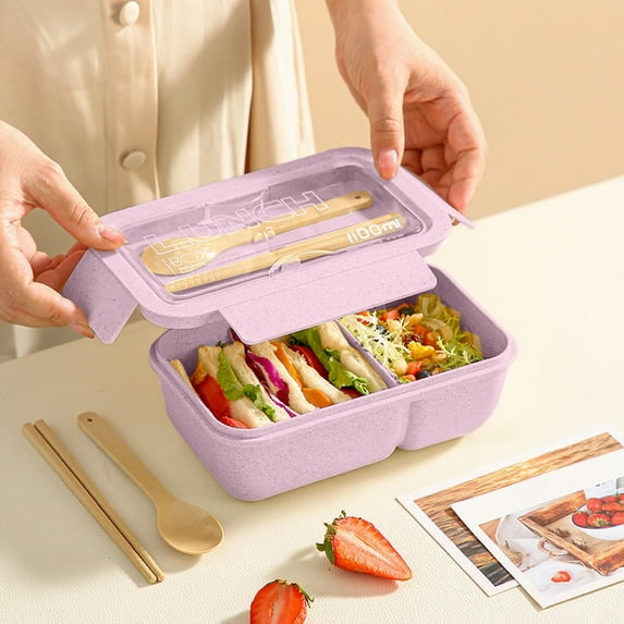Clearance! YZEGDCH Adult Lunch Box Compartment Bento Box, Large Cup Capacity Wheat Straw Snack Containers for K*ids Adults