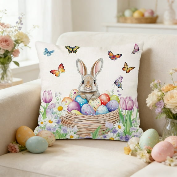 Clearance! YZEGDCH Easter Bunny Pillow Covers 18"x18" Soft Plush Faux Fur Easter Home Decorations for Living Room Sofa Couch Bed Indoor Outdoor Home Decor Easter Gift