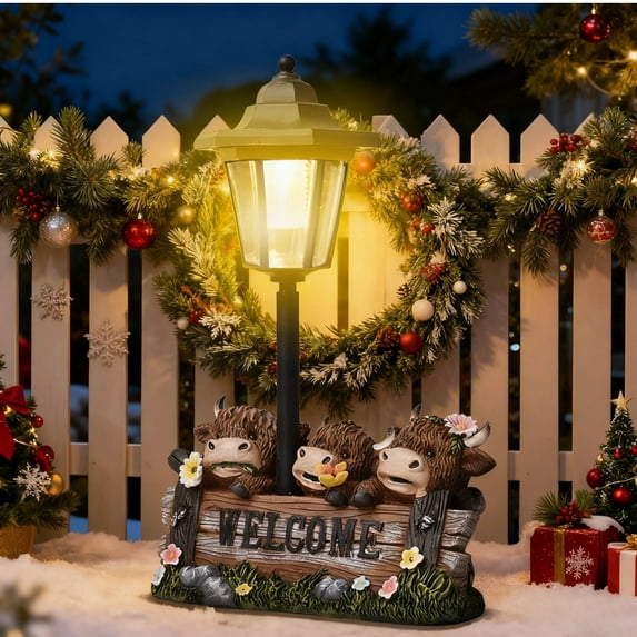 Solar Highland Cow Garden Light - Outdoor Decor Statues Warm Light - Outside-Outdoor Ornaments Decorations Sculptures for Patio Yard Lawn Walkway - Best Gifts for Mom Dad Friends!