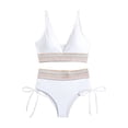 thumbnail image 1 of Yajing Womens Swimwear Women's Color Blocking Deep V Bikini Pleated Swimsuit White L, 1 of 3