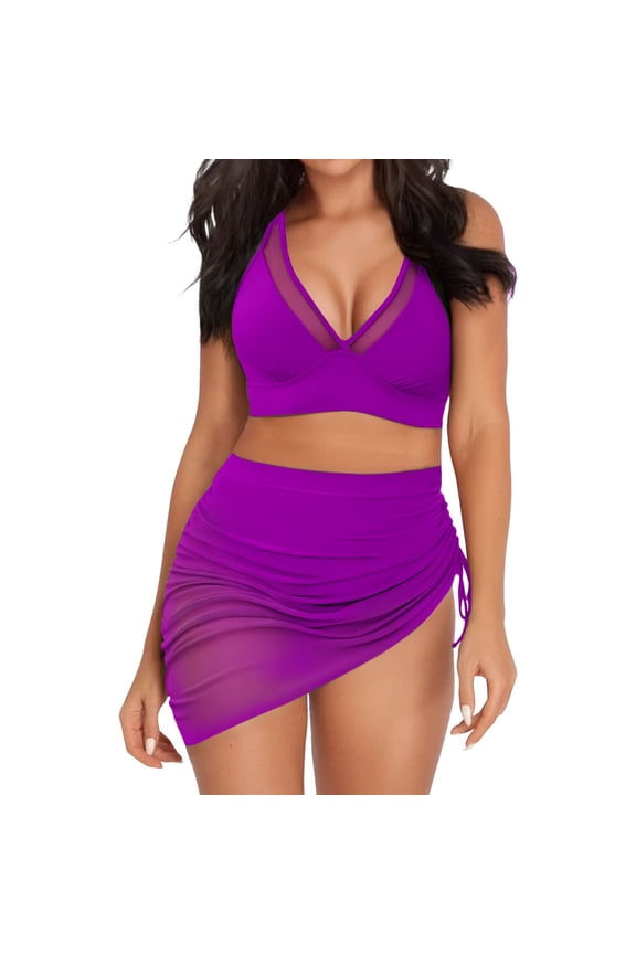 Womens Swimwear Women With Breast Pad No Bracket Top Breast Subsystem Rope Bikini Swimsuit Purple Xxl