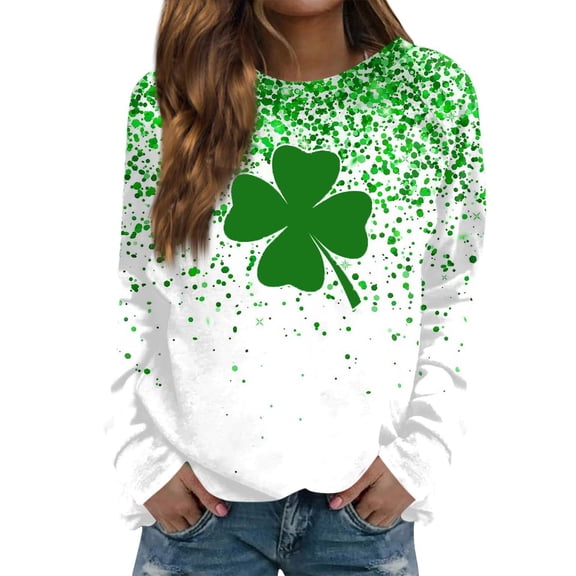 Clothing! Yajing Crewneck Sweatshirts Women Oversized Sweatshirt for Women St Day Sweatshirt Women Irish Shirt Green Graphic Print Long Sleeve Shirts Sweater Tops M Silver