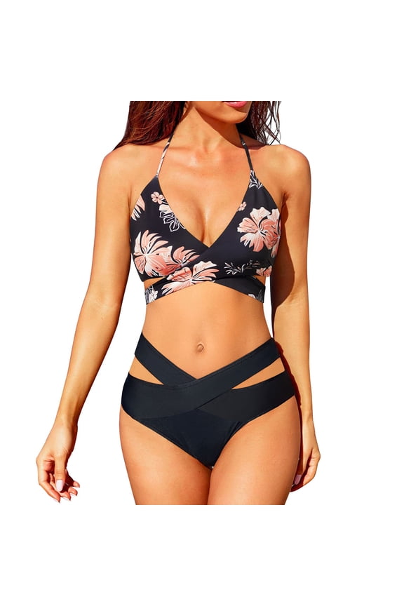 Clearance! Yajing Cute Bikinis L Black Two Piece Bikini Sets for Women High Waisted Bikini Swimsuit Wrap Bathing Suit