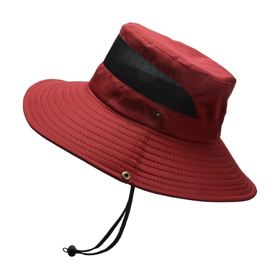 Clearance! Yajing Hats for Men Mens Outdoor Sun Protection Mesh Breathable Fisherman Cap Foldable Bucket Hat One Size Red