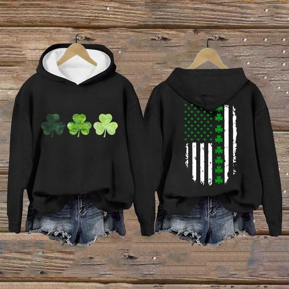 Clothing 2025 Yajing Hoodies for Women St.P Day Sweatshirt for Women Fall Tops Graphic Hoodies Long Sleeve Shirts Print Pullover Tops Oversized Hoodies for Women Black L