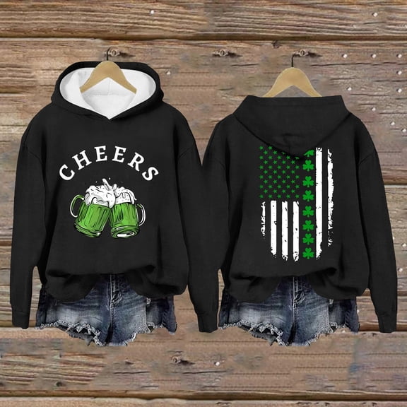 Clothing 2025 Yajing Hoodies for Women St.P Day Sweatshirt for Women Fall Tops Graphic Hoodies Long Sleeve Shirts Print Pullover Tops Oversized Hoodies for Women Black Xl