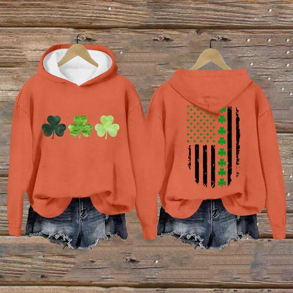 Clothing 2025 Yajing Hoodies for Women St.P Day Sweatshirt for Women Fall Tops Graphic Hoodies Long Sleeve Shirts Print Pullover Tops Oversized Hoodies for Women Orange M