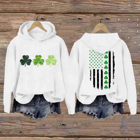 Clothing! Yajing Hoodies for Women St.P Day Sweatshirt for Women Fall Tops Graphic Hoodies Long Sleeve Shirts Print Pullover Tops Oversized Hoodies for Women White Xxl