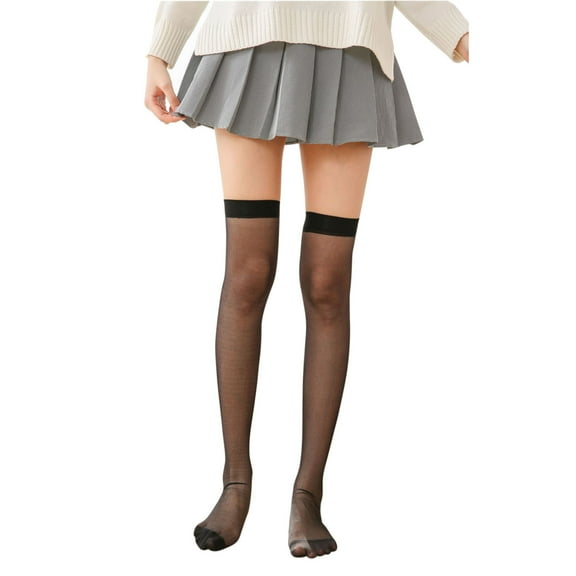 Clearance! Yajing Knee High Stockings for Women Womens Thigh High Stocking Nylon Shiny Silky Sheer Control Silky Stockings Tights One Size Black