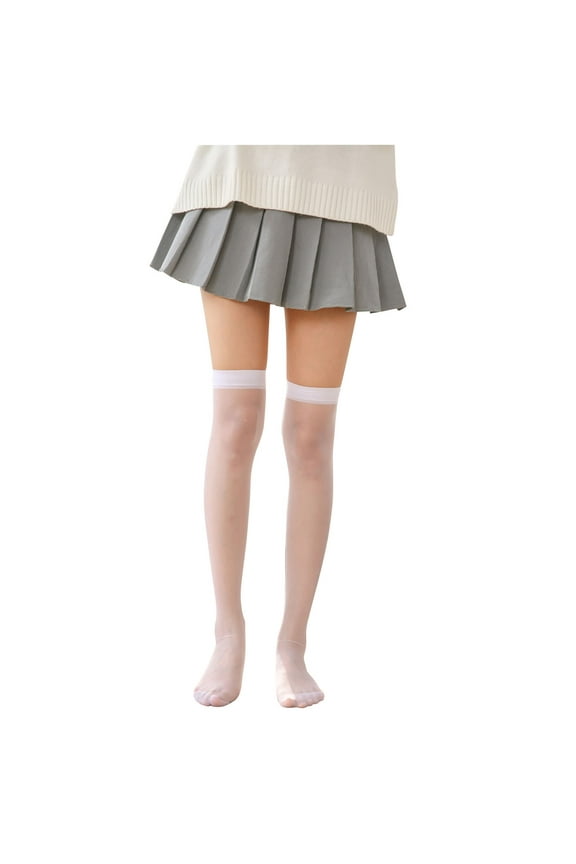 Clearance! Yajing Knee High Stockings for Women Womens Thigh High Stocking Nylon Shiny Silky Sheer Control Silky Stockings Tights One Size White