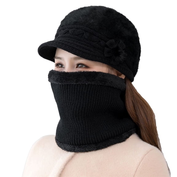 Clearance! Yajing Mens Bomber Hats Snow Hats for Women Fleece Lined Womens Beanie Hat Winter Hat Scarf Set Women's Winter Hat Middle and Old Warm Earmuff Hat One Size Black