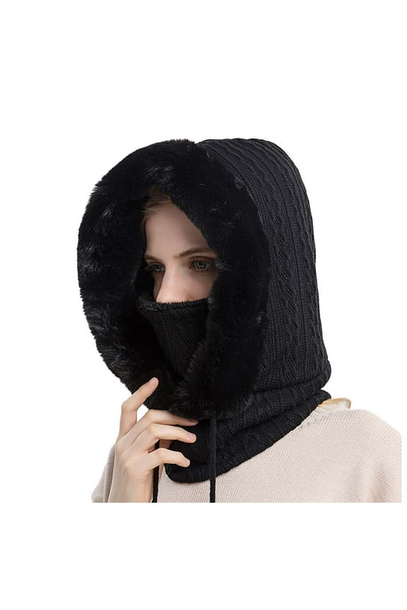 Clearance! Yajing Mens Bomber Hats Winter Hats for Women Women Winter Outdoor Riding Headgear Cold-Proof Ski Cap Warm Bib Face Mask Integrated Cold-Proof Hood Hat One Size Black
