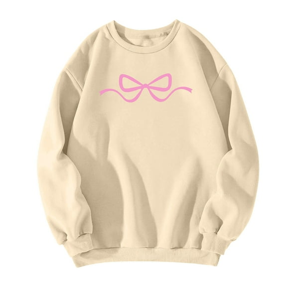 Clothing 2025 Yajing Oversized Sweatshirt for Women Crewneck Sweatshirts Women Bow Print Sweatshirt Clean Girl Aesthetic Shirt Crewneck Pullover Xxl Beige