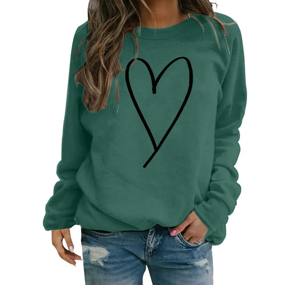 Clearance! Yajing Oversized Sweatshirt for Women Sweatshirt for Women Valentine's Day Crewneck Pullover Shirts Heart Sweatshirts Graphic Lover Gift Mother’S Day S Green
