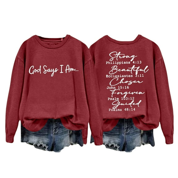 Clothing 2025 Yajing Oversized Sweatshirt for Women God Says I Am Sweatshirt for Women Winter Sweatshirt Cold Crewneck Sweatshirt Sweatshirt for Women Red M