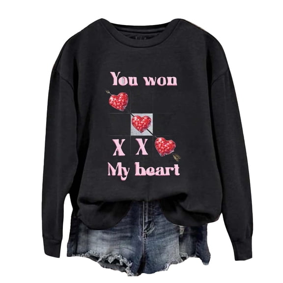 Clothing 2025 Yajing Oversized Sweatshirt for Women Sweatshirt for Women Bow Sweatshirt Valentines Day Tops Crew Neck Pullover Tops Cute Love Print L Black